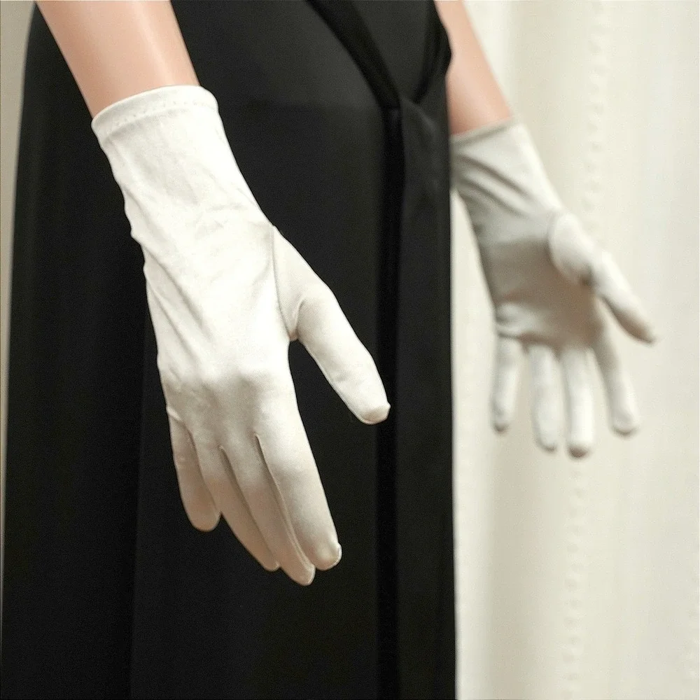 White‎ Satin Wrist Length Gloves (2BL) Formal Dress Gloves Prom Bridal